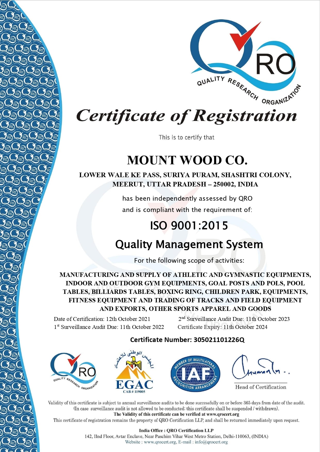 ISO 9001:2015 Certifcate
